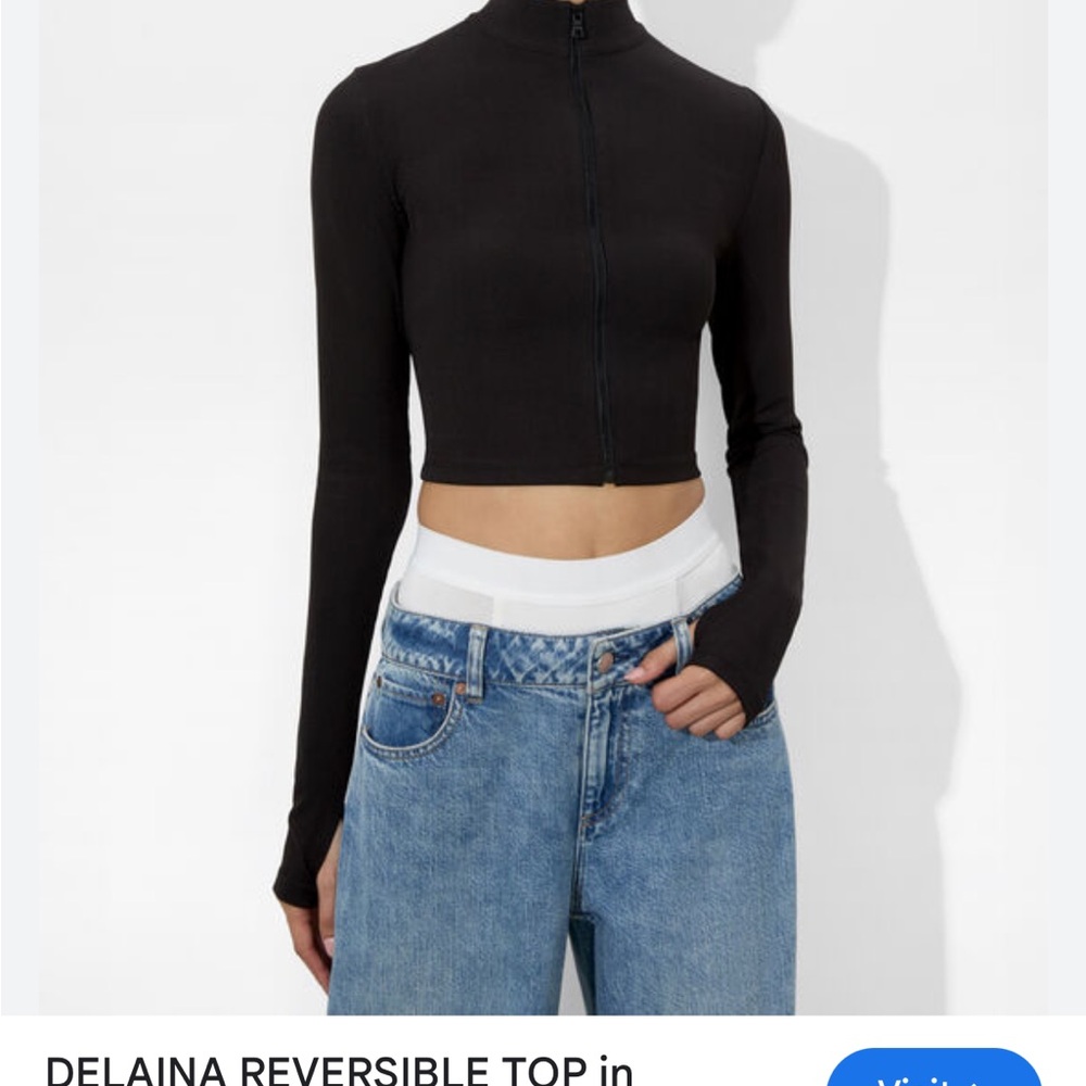 Alice + Olivia Black Zip-Up Crop Top
